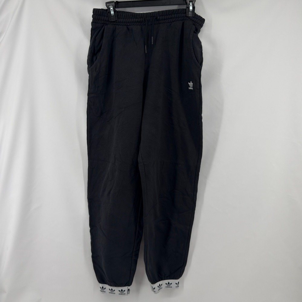 Adidas Joggers Women Small Black Cotton Relaxed Trefoil Logo Cuffed Sweatpants